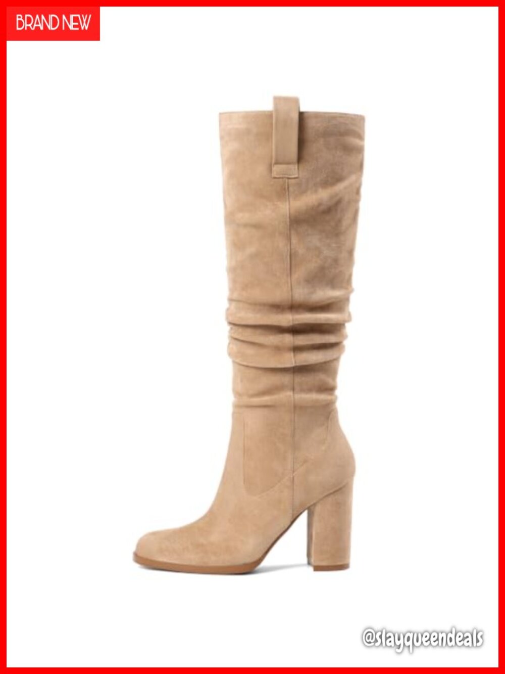Faux Suede Knee High Boots Slouch Tall Block Heel Side Zipper Dress Boots